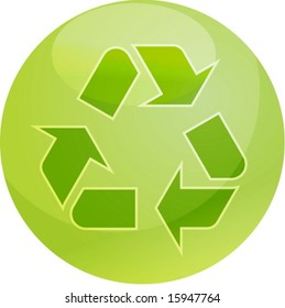 Recycling eco symbol illustration of three pointing arrows on a glossy sphere