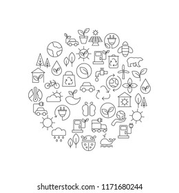 Recycling ecological concept. Thin line contour symbols. White background.
