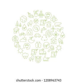 Recycling ecological concept. Thin line contour symbols. White background.