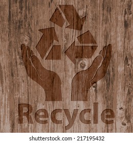 recycling ecological, environmental protection concept. recycle sign isolated on realistic natural wood texture background. vector illustration 