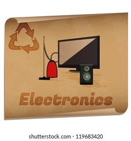 Recycling electronics memo/Retro recycling banner with electronic devices
