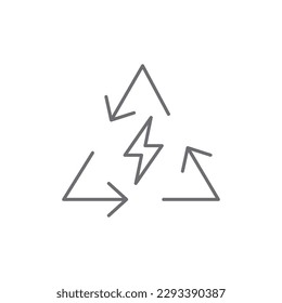 Recycling energy related vector linear icon. Renewable energy. Recycling wit lightning. Vector outline illustration Isolated on white background. Editable stroke