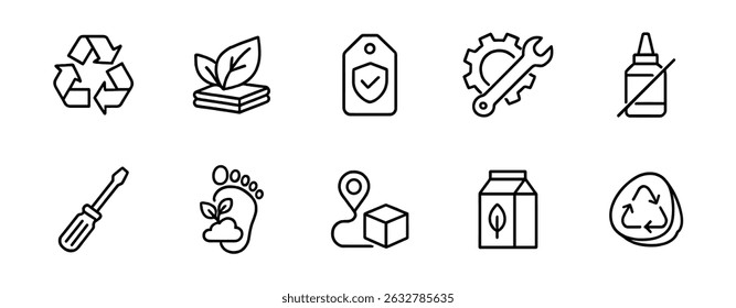 Recycling, environment icon set - outline, sustainable ecology symbols