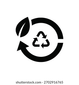 Icono de proceso ambiental de reciclaje con letrero de reciclaje de hojas