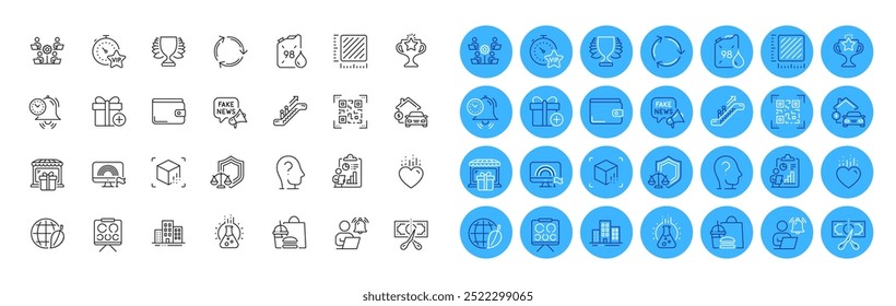 Recycling, Escalator and Home charging line icons pack. Heart, Cut tax, Fast food web icon. Square meter, Buildings, Gift shop pictogram. Add gift, Justice scales, Time management. Vector