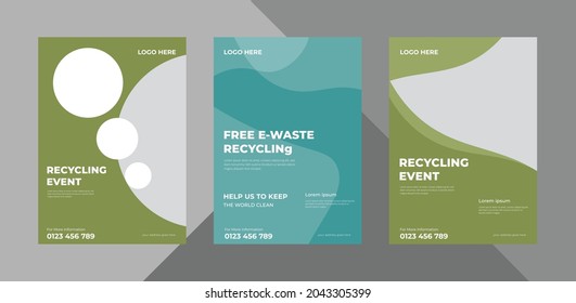 recycling event flyer design template. global recycling event poster leaflet design. bundle, a4 template, brochure design, cover, flyer, poster, print-ready