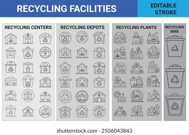 The Recycling Facilities Icon is a versatile icon that represents various recycling facilities, making it perfect for environmental campaigns, educational materials, and sustainability-focused project