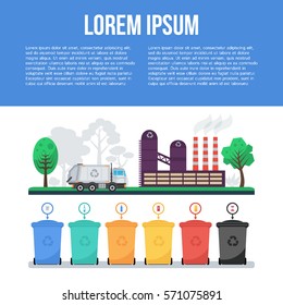 Recycling flat concept. Infographics garbage recycling and sorting. Vector Illustration.
