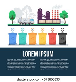 Recycling flat concept. Infographics garbage recycling and sorting. Vector Illustration.