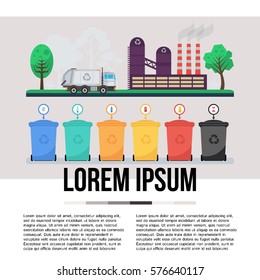 Recycling flat concept. Infographics garbage recycling and sorting. Vector Illustration.