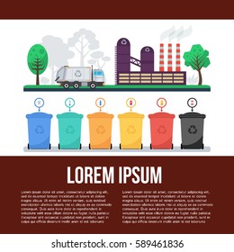 Recycling flat concept. Infographics garbage recycling and sorting. Vector Illustration.