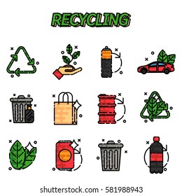 Recycling flat icons set