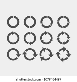 Recycling flat vector icons set. Arrows flat vector icons set