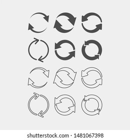 Recycling flat vector icons set. Arrows flat vector icons set