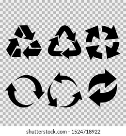 Recycling flat vector icons set. Arrows flat vector icons set