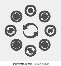 Recycling flat vector icons set. Arrows flat vector icons set