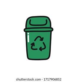 recycling garbage bin doodle icon, vector illustration