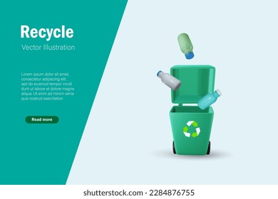 Recycling garbage bin, rubbish bins for plastic bottles.  Waste segregation management for sustainable environment. 3D realistic vector.