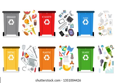 Recycling garbage can trash container separation isolated junk flat design icon isolated vector illustration