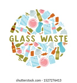 Reciclando el concepto de basura. Reciclaje de latas separadas de vidrio. Ordenando concepto de basura. Ilustración de basura plana. Segregar residuos, clasificar basura, gestionar residuos.