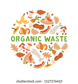 Reciclando el concepto de basura. Reciclaje de latas separadas orgánicas. Ordenando concepto de basura. Ilustración de basura plana. Segregar residuos, clasificar basura, gestionar residuos.