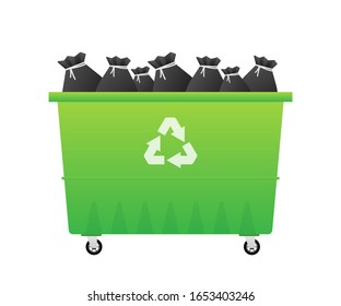 Recycling garbage dumpster, wheelie trash bin. Vector stock illustration.