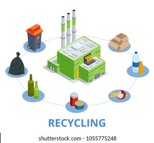 Reciclando elementos de basura bolsas de basura la industria de la gestión de neumáticos utilizar los residuos puede la ilustración vectorial.