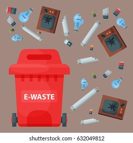 Recycling garbage elements trash bags tires management industry utilize waste can vector illustration.