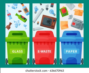 Recycling garbage elements trash bags tires management industry utilize waste can vector illustration.
