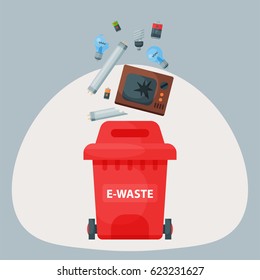 Recycling garbage elements trash tires management industry utilize e-waste can vector illustration.
