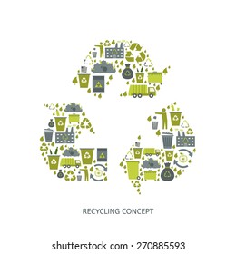 Recycling garbage icons concept. Waste utilization. Vector illustration