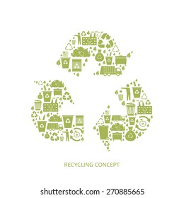 Recycling garbage icons concept. Waste utilization. Vector illustration