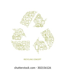 Recycling garbage icons concept. Waste utilization. Vector illustration