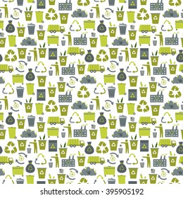 Recycling garbage icons seamless pattern. Waste utilization. Vector illustration.