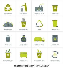 Recycling garbage icons set. Waste utilization. Vector illustration.