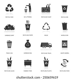 Recycling and garbage icons set. Waste utilization. Vector illustration.