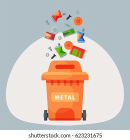 Recycling garbage metal elements trash bags tires management industry utilize waste can vector illustration.