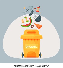 Recycling garbage organic elements trash tires management industry utilize waste can vector illustration.