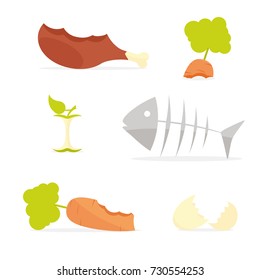 Recycling garbage organic food trash icon set. Vector illustration isolated on white background