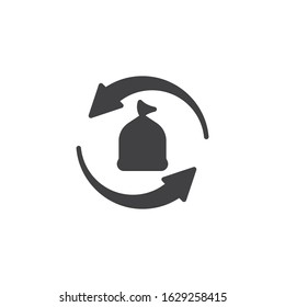 Recycling garbage pack vector icon. filled flat sign for mobile concept and web design. Garbage bag with recycle arrows glyph icon. Symbol, logo illustration. Vector graphics