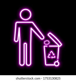 Recycling of garbage pink glowing neon ui ux icon. Glowing sign logo vector