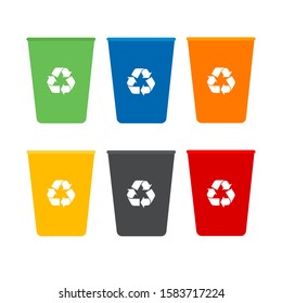 Recycling garbage separation collection and recycled isolated on white background.Trash in garbage cans with sorted garbage vector icons. 