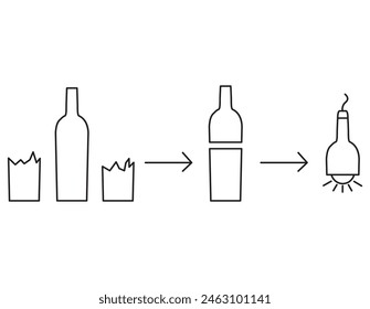 Recycling glass concept.Upcycling  of reducing waste. Utilized glass bottles. Zero waste.Upcycling ideas.Lamps made of glass bottles.Upcycling bottle.Outline vector illustration.