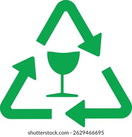 Recycling glass vector sign. Vector illustration. green recycling symbol with a glass in it