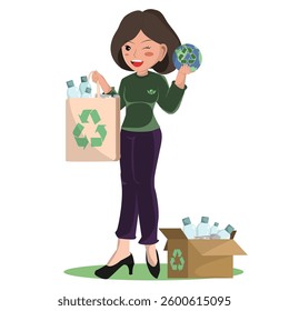 Recycling for a Greener Future: A Woman Promoting Eco-Friendly Waste Management and Sustainability