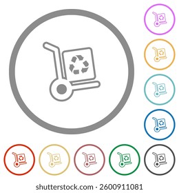 Recycling Hand Truck flat color icons in round outlines on white background