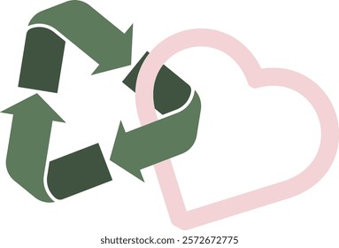 Recycling Heart Icon isolated on white background. Sustainable Love Symbol. Eco-friendly love and sustainable relationships. Valentine's day. Ecological love. Environmental concept.Vector illustration