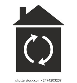 recycling house icon, eco friendly symbol, flat vector illustration on white background