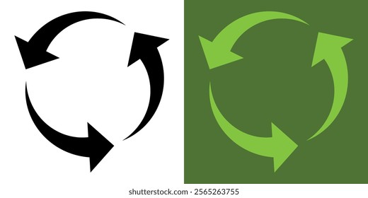 Recycling icon. 3 green arrows. An arrow that spins endlessly. The concept of reuse. Recycled. Care for nature and the environment