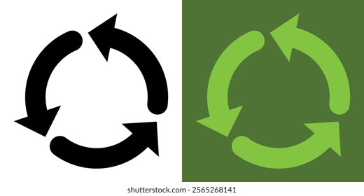 Recycling icon. 3 green arrows. An arrow that spins endlessly. Reuse of materials, zero waste. Recycled.